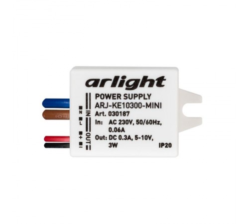 Блок питания ARJ-KE10300-MINI (3W, 300mA) (Arlight, IP20 Пластик, 5 лет)  030187  Arlight