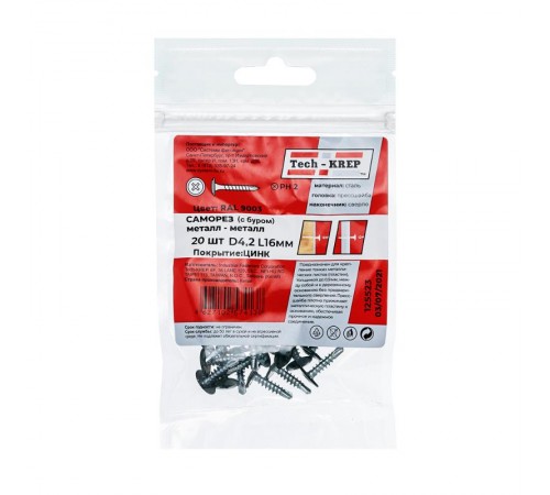 Саморез ШСММ св. 4,2х16 бел. KP RAL 9003 (20 шт) - пакет ( 0,036 кг)  125523  Tech-KREP