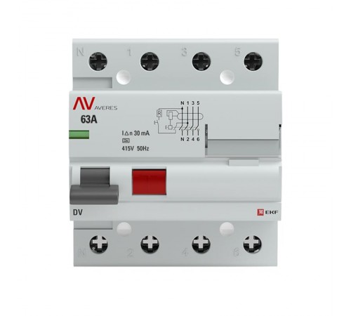 Выключатель дифференциальный (УЗО) DV 4п 63А 30мА тип A AVERES  rccb-4-63-30-a-av  EKF