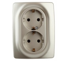 12-2108-04  Розетка 2-ая с заземлением со шторками, 16A-250В, IP20, Эра12, шампань  Б0036445  ЭРА