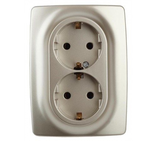 12-2108-04  Розетка 2-ая с заземлением со шторками, 16A-250В, IP20, Эра12, шампань  Б0036445  ЭРА