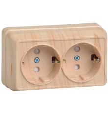 ОКТАВА сосна Розетка 2-местная О/У с з/к со шторками 16А РСш22-3-ОС  ERO24-K03-16-DC  GENERICA