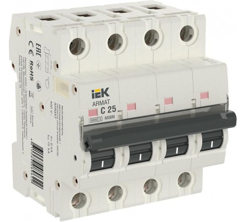Выключатель автоматический четырехполюсный M06N 4P C 25А 6кА ARMAT  AR-M06N-4-C025  IEK