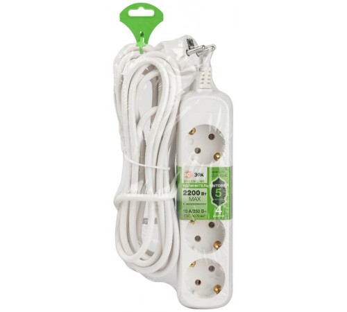 Удлинитель электрический ЭРА UDL-10-450-E Greenline 4 розетки с заземлением 5м ПВС 3x0.75мм2   Б0065060  ЭРА
