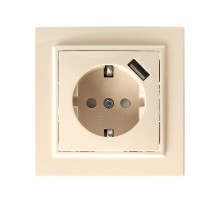 PST16-9011-02 Розетка 1-местная с/з, 250В, 16А, с USB 1А, серия Эрна, слоновая кость  39237  STEKKER