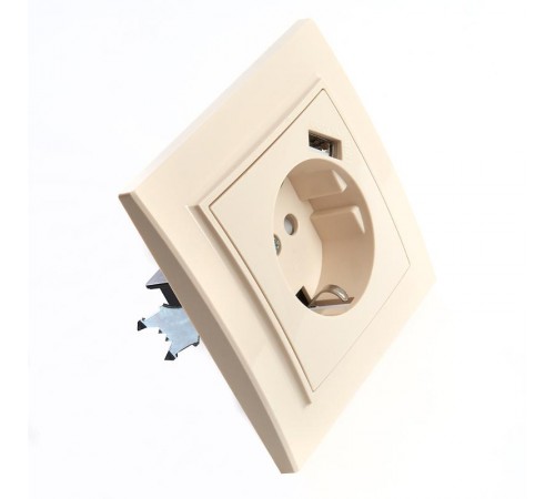 PST16-9011-02 Розетка 1-местная с/з, 250В, 16А, с USB 1А, серия Эрна, слоновая кость  39237  STEKKER