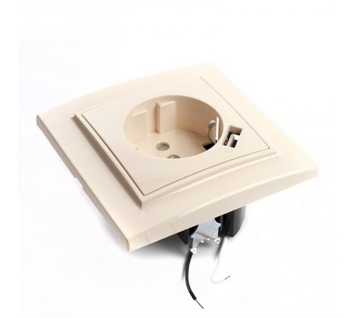 PST16-9011-02 Розетка 1-местная с/з, 250В, 16А, с USB 1А, серия Эрна, слоновая кость  39237  STEKKER