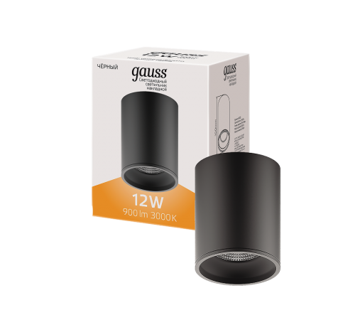 Светильник светодиодный  накладной HD028 12W (черный/черный) 3000K 79x100мм 1/10  HD028  Gauss