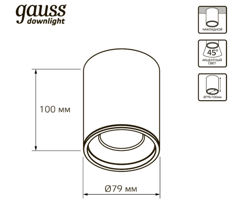 Светильник светодиодный  накладной HD028 12W (черный/черный) 3000K 79x100мм 1/10  HD028  Gauss