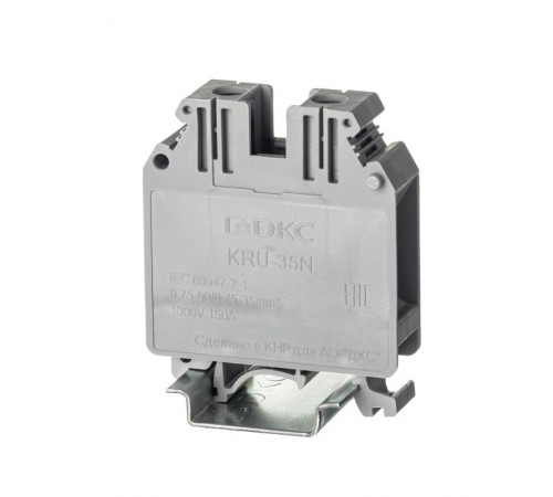 Клемма проходная винтовой зажим 2 точки подключения 35кв.мм серая  KRU-35N  DKC