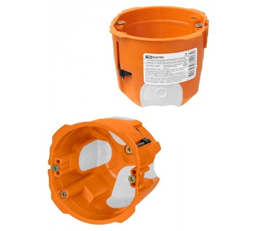 Установочная коробка СП D73х65 мм, 2-х компон., саморезы, пл. лапки, IP30, оранж., инд. штрихкод TDM
