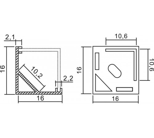 Профиль алюминиевый для светодиодной ленты угловой квадратный, серебро, CAB281  10300  Feron