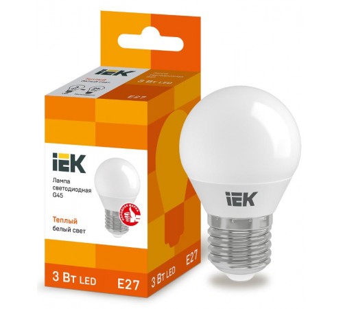 Лампа светодиодная LED 3Вт Е27 220В 3000К G45 шар  LLE-G45-3-230-30-E27  IEK