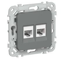 FLITE Розетка 2-ая компьютерная RJ45 кат.5Е UTP РК5е-2-0-ФлМА мокрый асфальт  FI-K22-1-K80  IEK