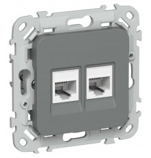 FLITE Розетка 2-ая компьютерная RJ45 кат.5Е UTP РК5е-2-0-ФлМА мокрый асфальт  FI-K22-1-K80  IEK