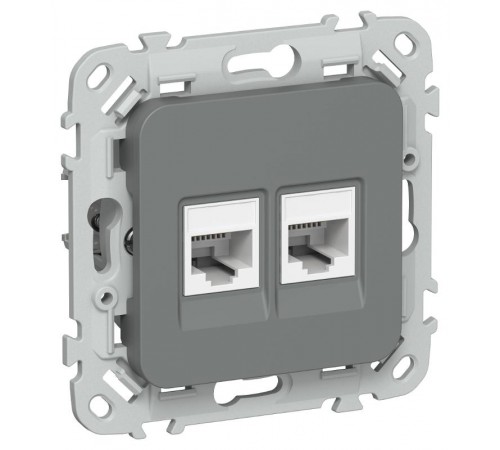 FLITE Розетка 2-ая компьютерная RJ45 кат.5Е UTP РК5е-2-0-ФлМА мокрый асфальт  FI-K22-1-K80  IEK