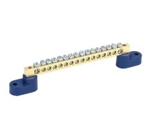 Шина "N" нулевая 6х9 мм на двух угловых синих изоляторах 16 групп  11-2330  REXANT