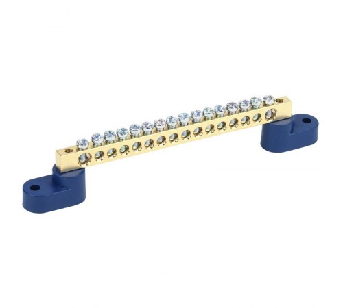 Шина "N" нулевая 6х9 мм на двух угловых синих изоляторах 16 групп  11-2330  REXANT