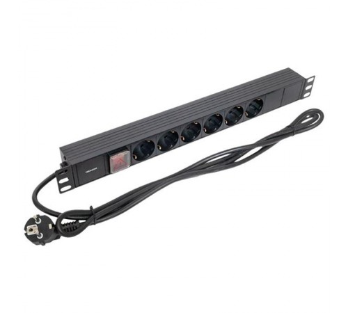 Блок розеток PDU TERACOM 19" 1U 16А/250В 6 розеток Schuko 2 метра 3x1,5 мм2 вилка Schuko  TRC-HPD-LS-16A-6SH-2MSH  EKF