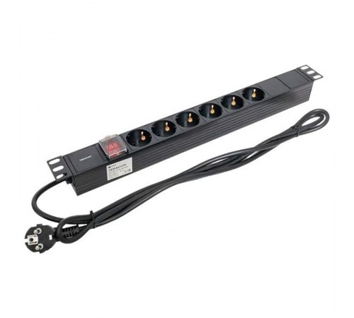 Блок розеток PDU TERACOM 19" 1U 16А/250В 6 розеток Schuko 2 метра 3x1,5 мм2 вилка Schuko  TRC-HPD-LS-16A-6SH-2MSH  EKF
