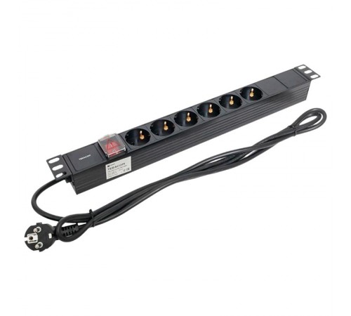 Блок розеток PDU TERACOM 19" 1U 16А/250В 6 розеток Schuko 2 метра 3x1,5 мм2 вилка Schuko  TRC-HPD-LS-16A-6SH-2MSH  EKF