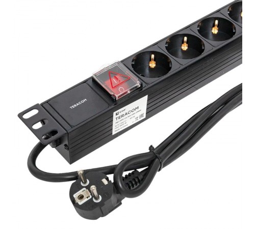 Блок розеток PDU TERACOM 19" 1U 16А/250В 6 розеток Schuko 2 метра 3x1,5 мм2 вилка Schuko  TRC-HPD-LS-16A-6SH-2MSH  EKF