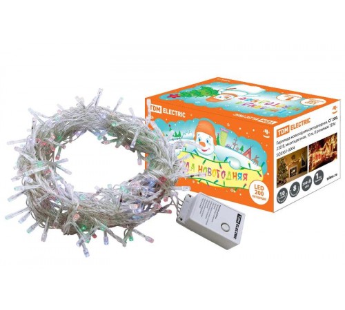 Гирлянда новогодняя светодиодная, СГ 200, 220 В, многоцветная, 10 м, 8 режимов  SQ0361-0004  TDM