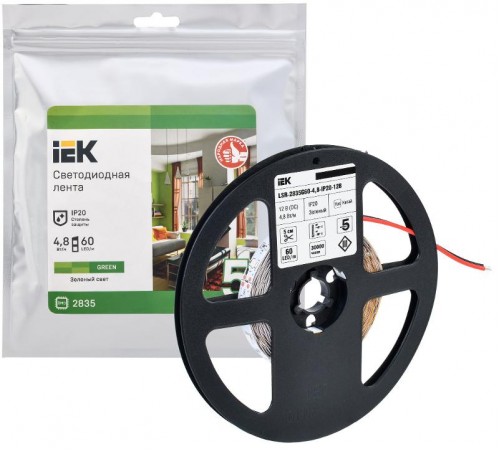 Лента светодиодная 5м LSR-2835G60-4,8-IP20-12В  LSR1-5-060-20-3-05  IEK