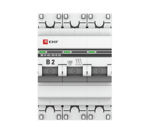 Авт. выкл. 3P 2А (B) 4,5кА ВА 47-63  mcb4763-3-02B-pro  EKF