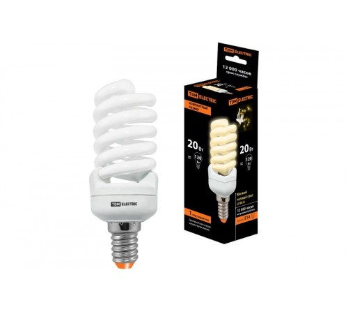 Лампа энергосберегающая КЛЛ 20Вт E14 827 cпираль FSТ2 КОМПАКТ 41х108мм  SQ0323-0189  TDM