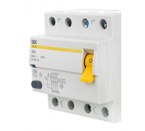 Выключатель дифференциальный (УЗО) ВД1-63 4п 40А 300мА тип AC  MDV10-4-040-300  IEK