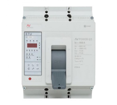 Выключатель автоматический AV POWER-5/3 800А 70kA ETU4.0 AVERES  mccb-53-800M-4.0-av  EKF
