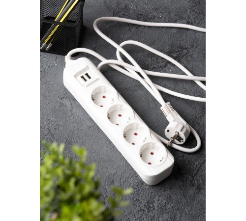 Удлинитель "Эксперт" 4 гнезда 2 метра 16А/3,5кВт с 2 USB 2,1А ПВС 3х1  UBA16-2USB-4-02i  EKF