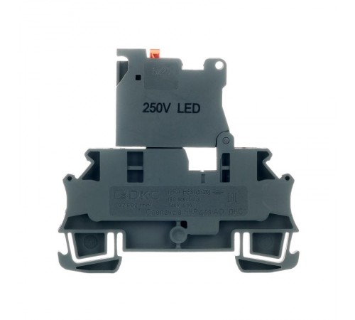 Клемма для предохранителя, зажим Push-in, 2 точки подключения, индикация 250В, 4 кв.мм, серая  IPR-4-HESILED250  DKC