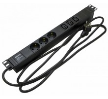 SHE19-3SH-3IEC-2.5EU Блок розеток для 19" шкафов, горизонтальный, 3 розетки Schuko, 3 розетки IEC320 C13, 482.6x44.4x44.4мм  397016  Hyperline