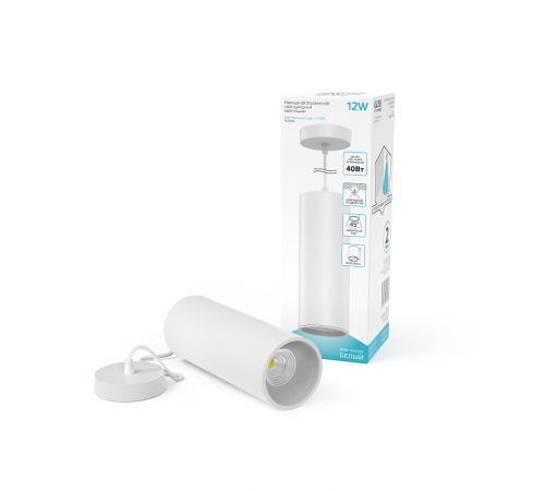 Светильник светодиодный накладной/подвесной HD036 12W (белый/белый) 4100K 79*200мм 1/10  HD036  Gauss