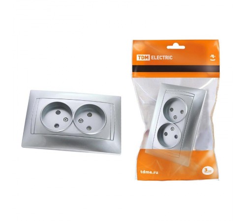 Розетка двойная 2П 10А 250В серебр. металлик "Лама"  SQ1815-0224  TDM