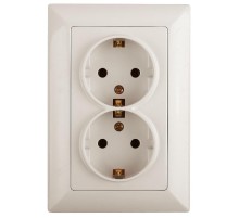 Розетка Intro Solo 4-205-02 с заземлением двойная 2X2P+E Schuko, 16А-250В, IP20, СУ, слоновая кость  Б0053675  Intro