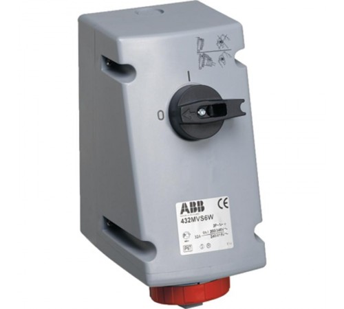 Розетка с выключателем и механической блокировкой 332MVS3W, 32A, 3P+E, IP67, 3ч  2CMA167876R1000  ABB