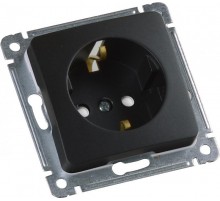 Розетка скрытой установки, одноместная, с заземляющим контактом, со шторкой, механизм, цвет черный  РС16-412-08  HEGEL