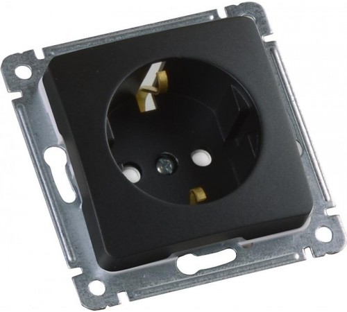 Розетка скрытой установки, одноместная, с заземляющим контактом, со шторкой, механизм, цвет черный  РС16-412-08  HEGEL