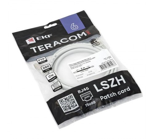 Патч-корд TERACOM PRO Cat.6 экранированный FTP оболочка LSZH серый (2,0м)  TRP-6FTP-LSH-2M-GY  EKF
