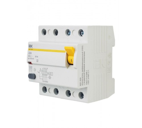 Выключатель дифференциальный (УЗО) ВД1-63S 4п 32А 100мА тип AC  MDV12-4-032-100  IEK