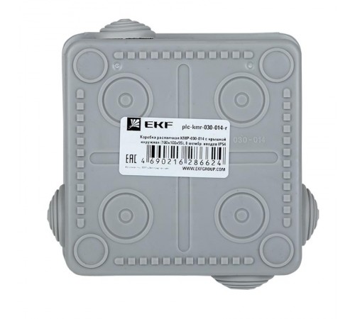 Коробка распределительная КМР-030-014 с крышкой наружная (100х100х50), 10 мембранных вводов IP54 розничный стикер PROxima  plc-kmr-030-014-r  EKF