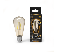 Лампа светодиодная Filament ST64 6W 620lm 2400К Е27 golden диммируемая  102802006-D  Gauss