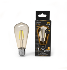 Лампа светодиодная Filament ST64 6W 620lm 2400К Е27 golden диммируемая  102802006-D  Gauss