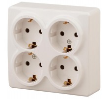 Розетка 11-2211-02  4х2P+E Schuko со шторками, 16АХ-250В, ОУ, Эксперт, Слоновая кость Б0020710  ЭРА