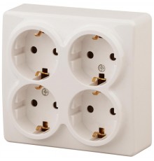 Розетка 11-2211-02  4х2P+E Schuko со шторками, 16АХ-250В, ОУ, Эксперт, Слоновая кость Б0020710  ЭРА