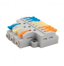 Клемма СМК 3х3 проходная разветвительная 3 полюса, с монтажной площадкой (1 ввод, 3 вывода на полюс) (50 шт./уп.)  07-5232  REXANT