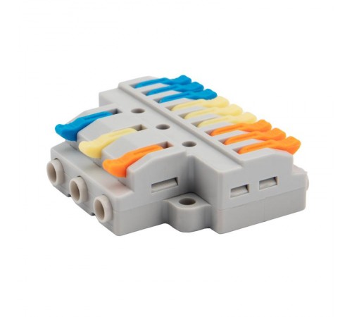 Клемма СМК 3х3 проходная разветвительная 3 полюса, с монтажной площадкой (1 ввод, 3 вывода на полюс) (50 шт./уп.)  07-5232  REXANT